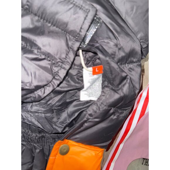 Space Lion Dog Winter Coat L Black & Orange Puffer Jacket With Hood Snap Buttons - Picture 6 of 7